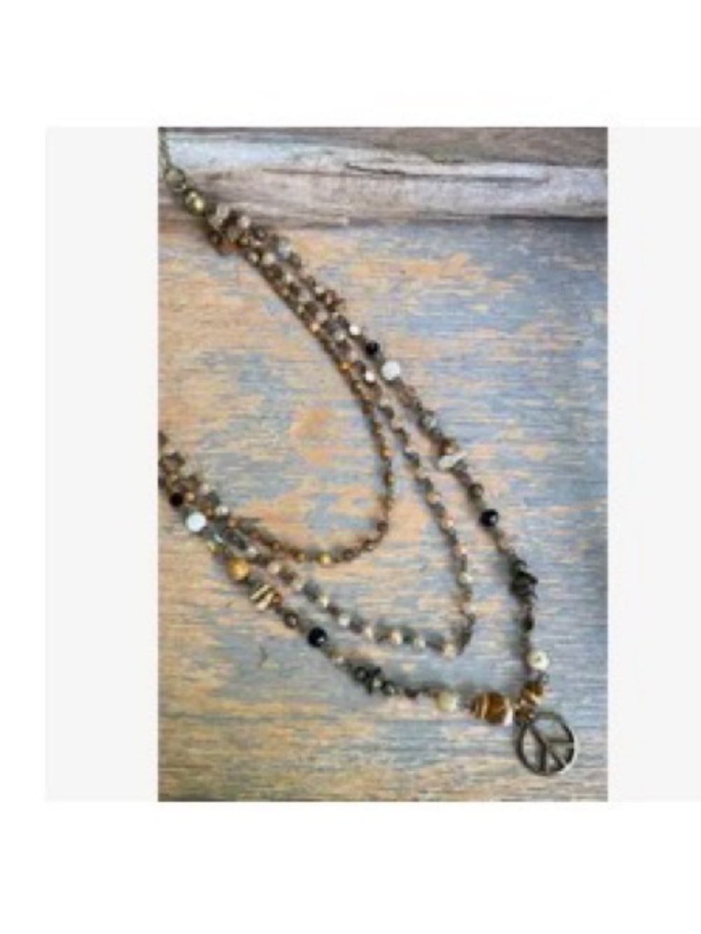 Laurie Long Layered Beaded Natural Stone Peace Sign Necklace